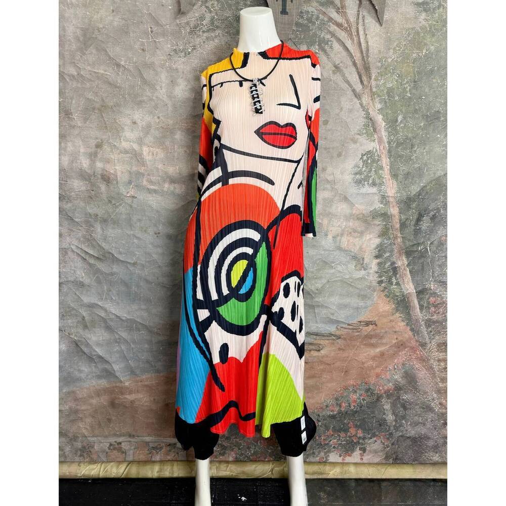 NEW VANITE COUTURE women's picasso mix abstract dress in orange/yellow